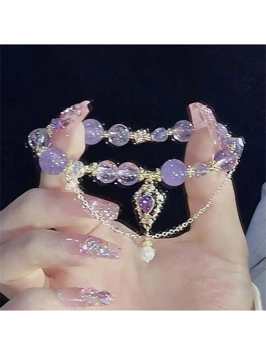 1 pieza Elegante brazalete de cristal morado - Diseño de dos tonos a la moda, un regalo refinado para tu mejor amiga