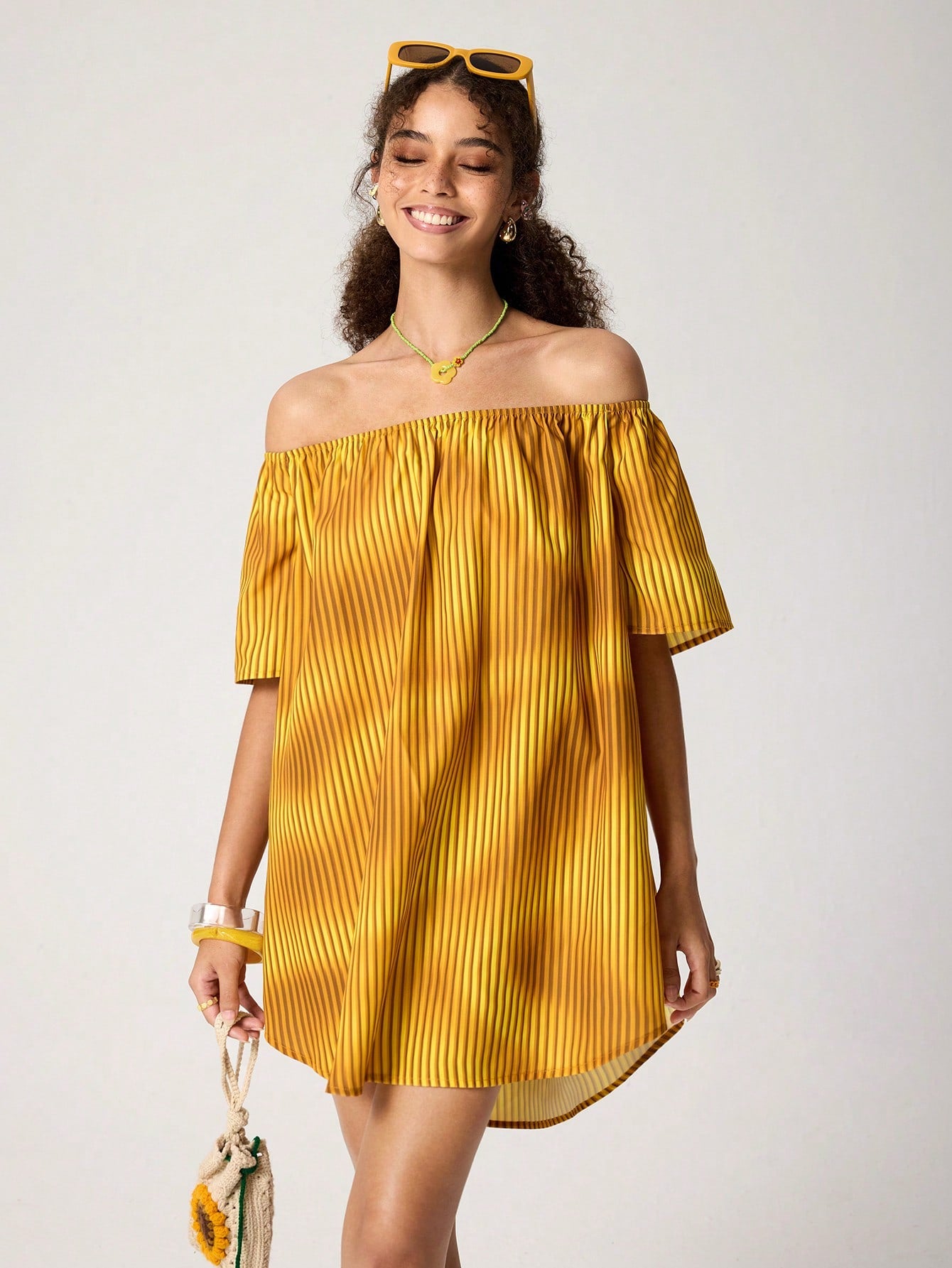 SV Pattern Studio Vestido informal de mujer con hombros descubiertos, parte delantera corta y parte trasera larga, vestido de verano