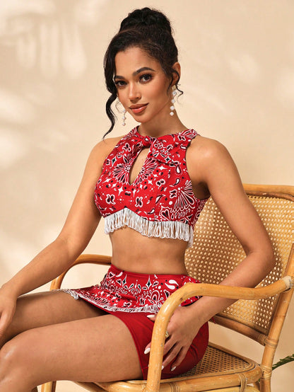 iDea Top con estampado de paisley con dobladillo de flecos, ropa de mujer, para verano