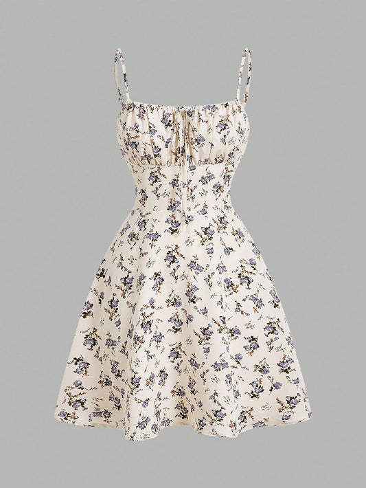 SHEIN Frenchy Vestido de tirantes con estampado floral para mujer, vestido de campo de verano, vestido de campesina, esencial de verano, ambiente de vacaciones