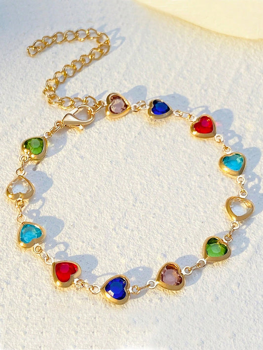 1 pieza Pulsera con forma de corazón de circonita de colores, estilo personal adecuado para uso diario y viajes de niñas
