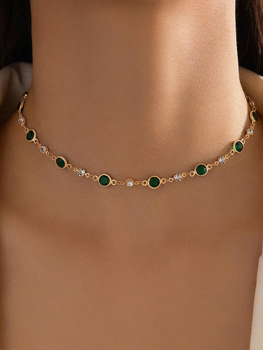 1 pieza Collar de gargantilla con decoración de cristales de imitación verde vintage para mujer
