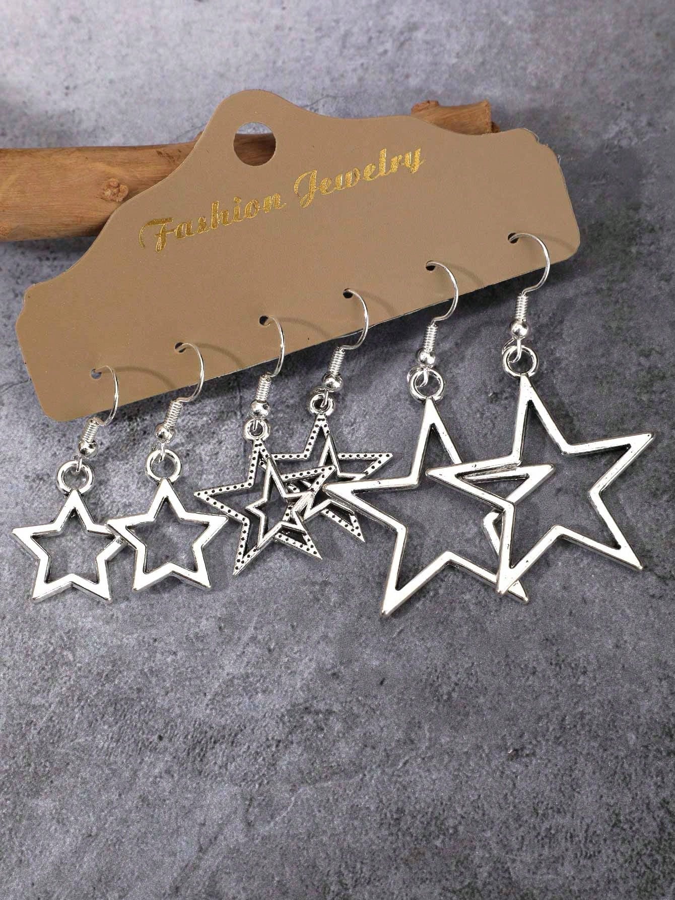 ROMWE Goth 3 Pares De Pendientes De Gota Con Diseño De Estrella