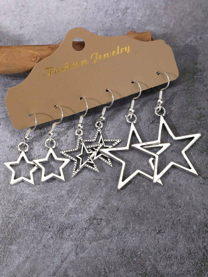ROMWE Goth 3 Pares De Pendientes De Gota Con Diseño De Estrella