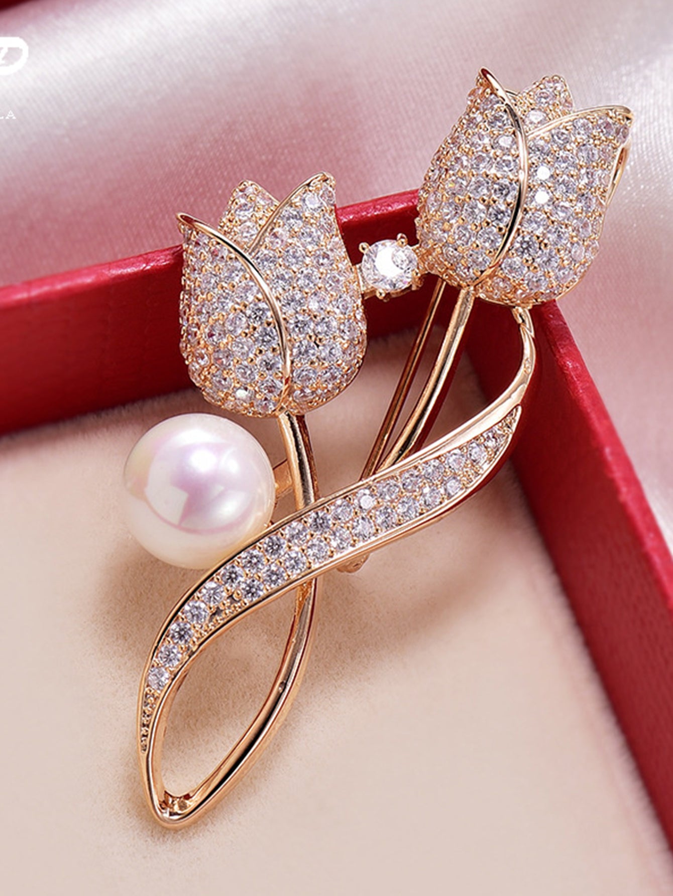 1 pieza Broche con diamante de imitación tulipán flor Broche anti reflejante Traje Broche cuello Alfiler Bisutería