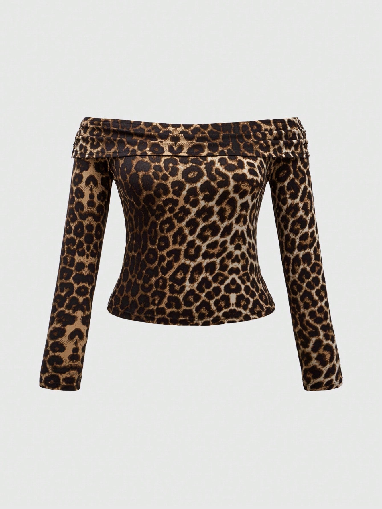 ROMWE Hippie Camiseta de manga descubierta sexy con estampado de leopardo vintage para mujer de talla grande