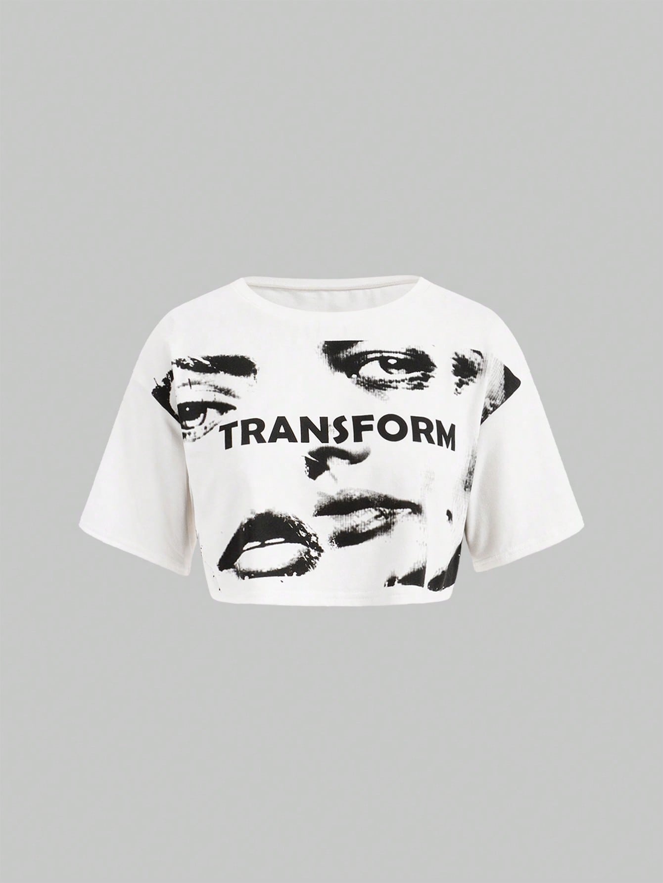 ROMWE Grunge Punk Camiseta Casual Blanca De Mujer De Estilo Urbano Con Retrato A Mano Alzada, Textura De Película Y Impresión De Letras