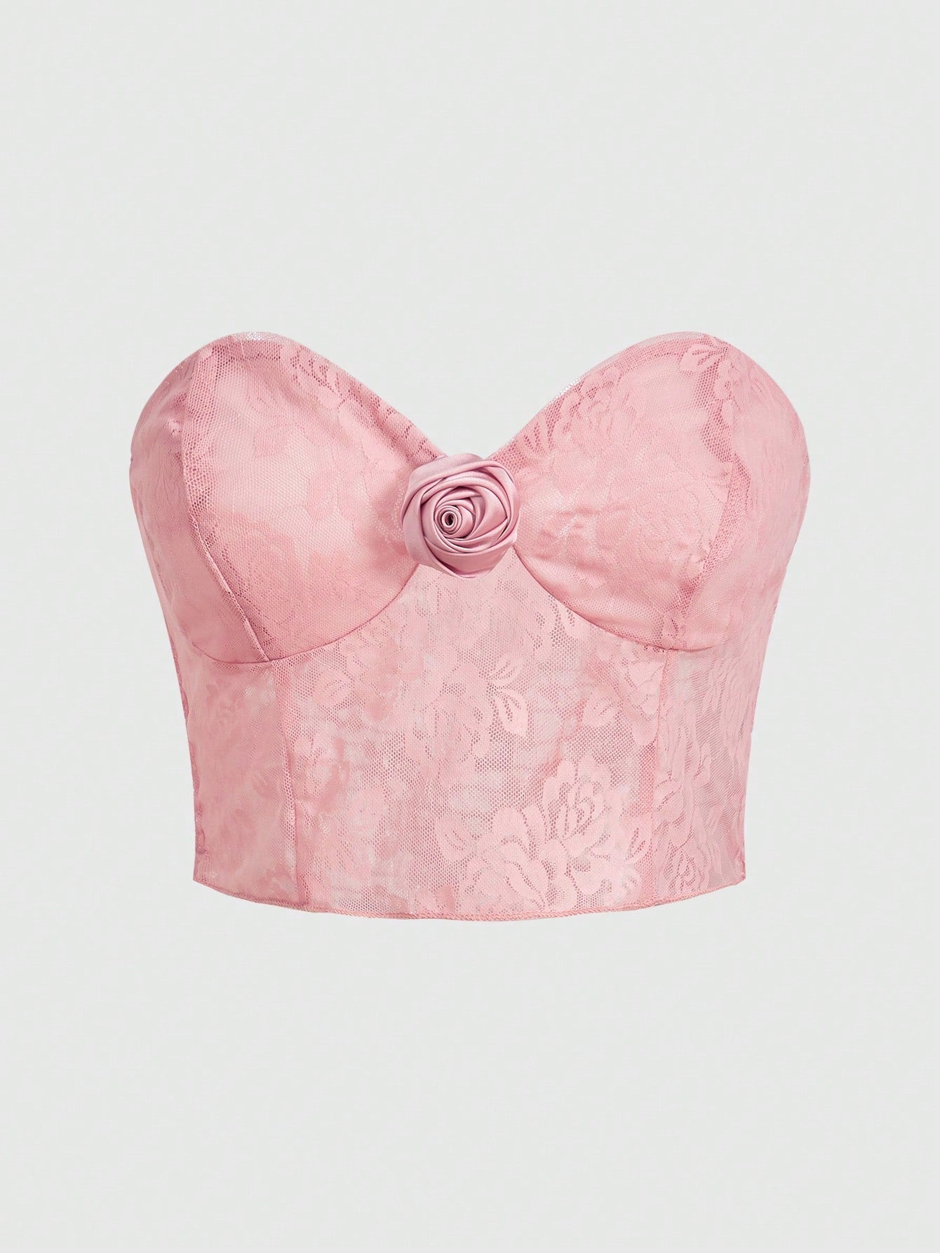 ROMWE Fairycore Top Rosa Sin Tirantes Con Flor De Rosa En 3d Para Mujeres