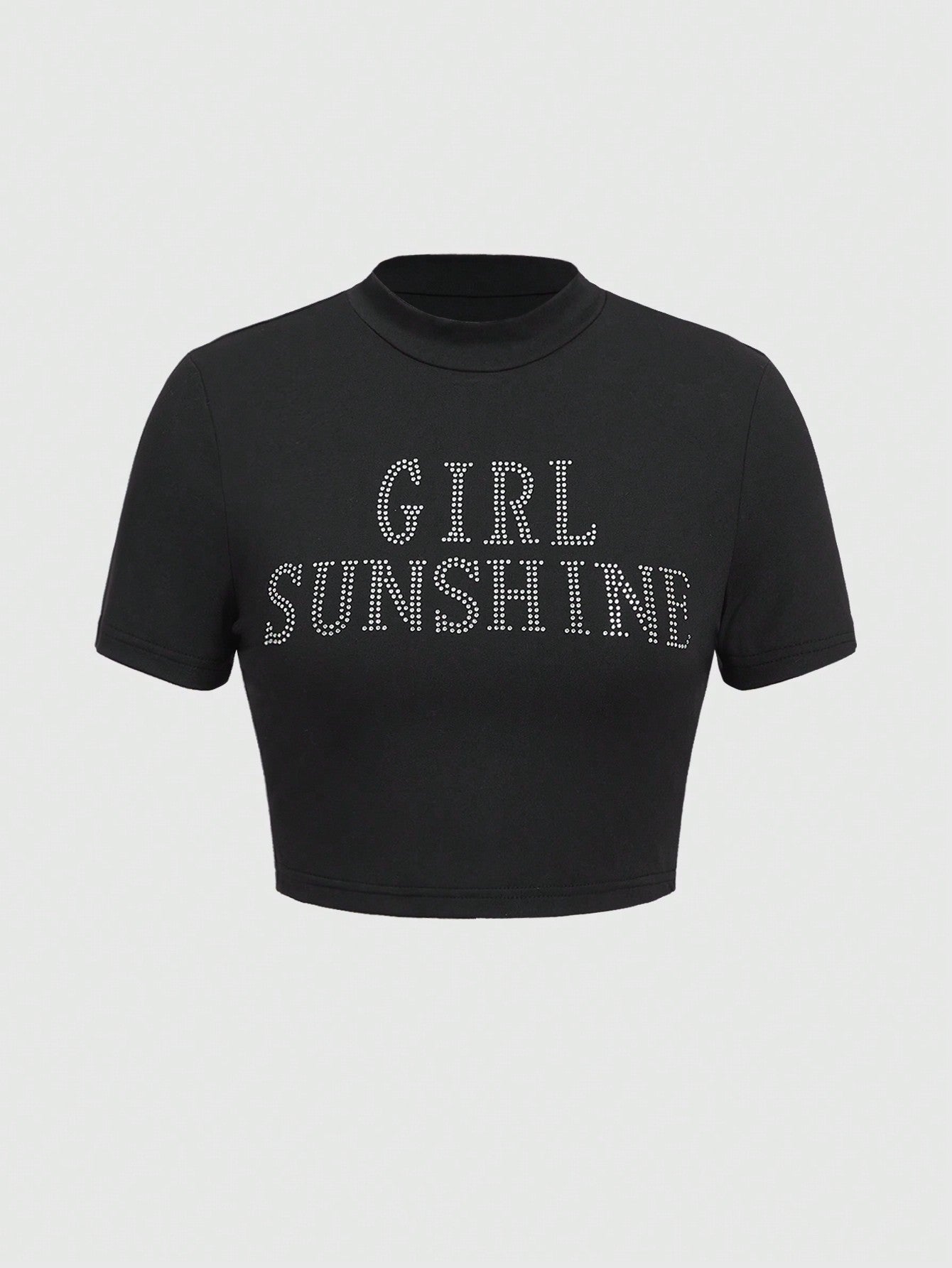 ROMWE Grunge Punk Camiseta de mujeres de manga corta con tachuela diamante de imitación