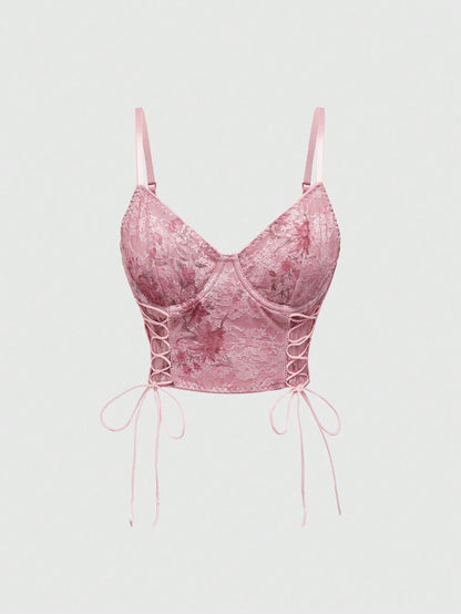 ROMWE Kawaii Romántico sujetador con aros de encaje con flores para mujeres sexys