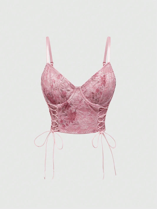 ROMWE Kawaii Romántico sujetador con aros de encaje con flores para mujeres sexys