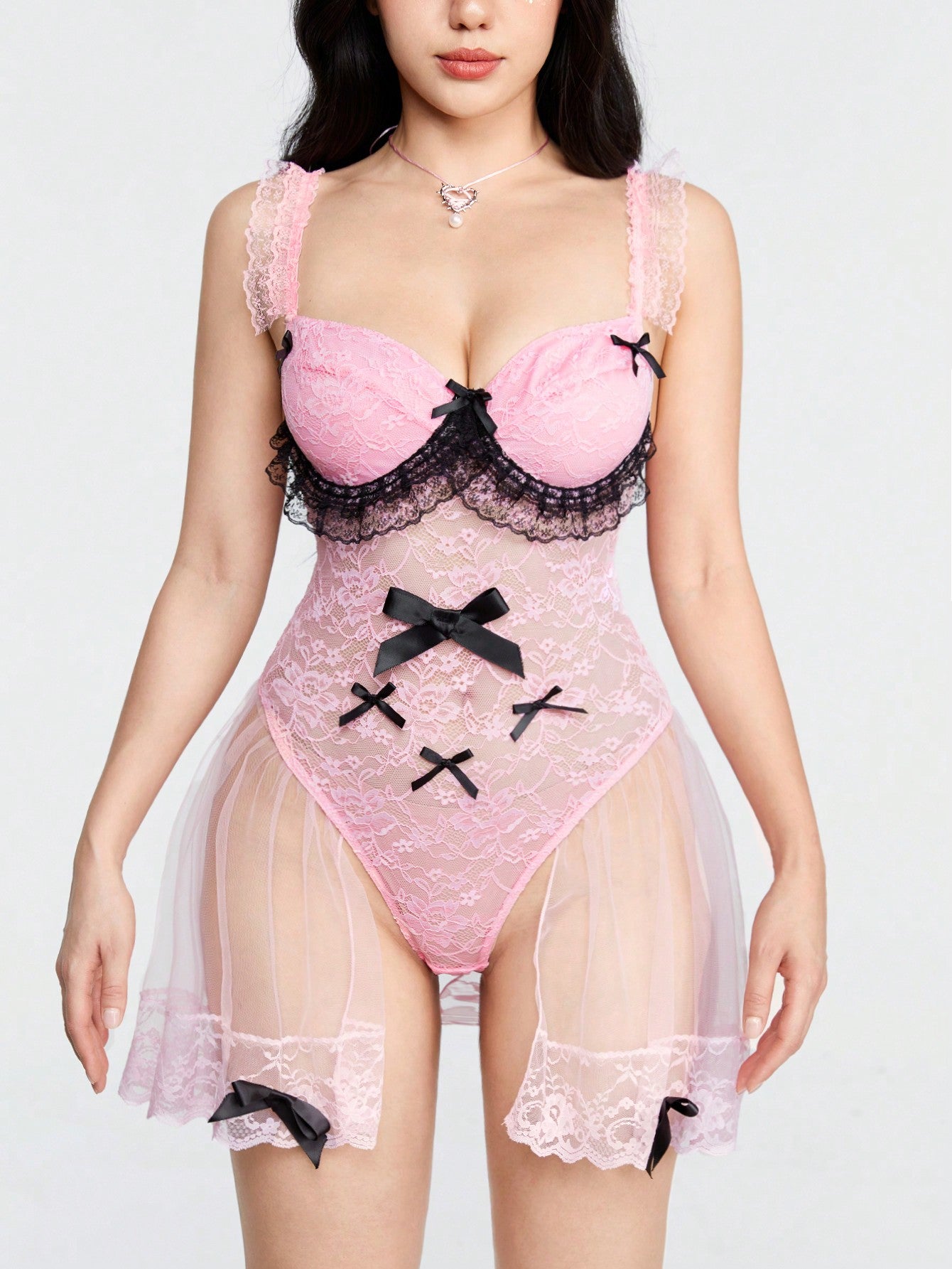Sweetness Body Lencería Floral Sexy para Mujer con Detalle de Lazo y Moño de Encaje