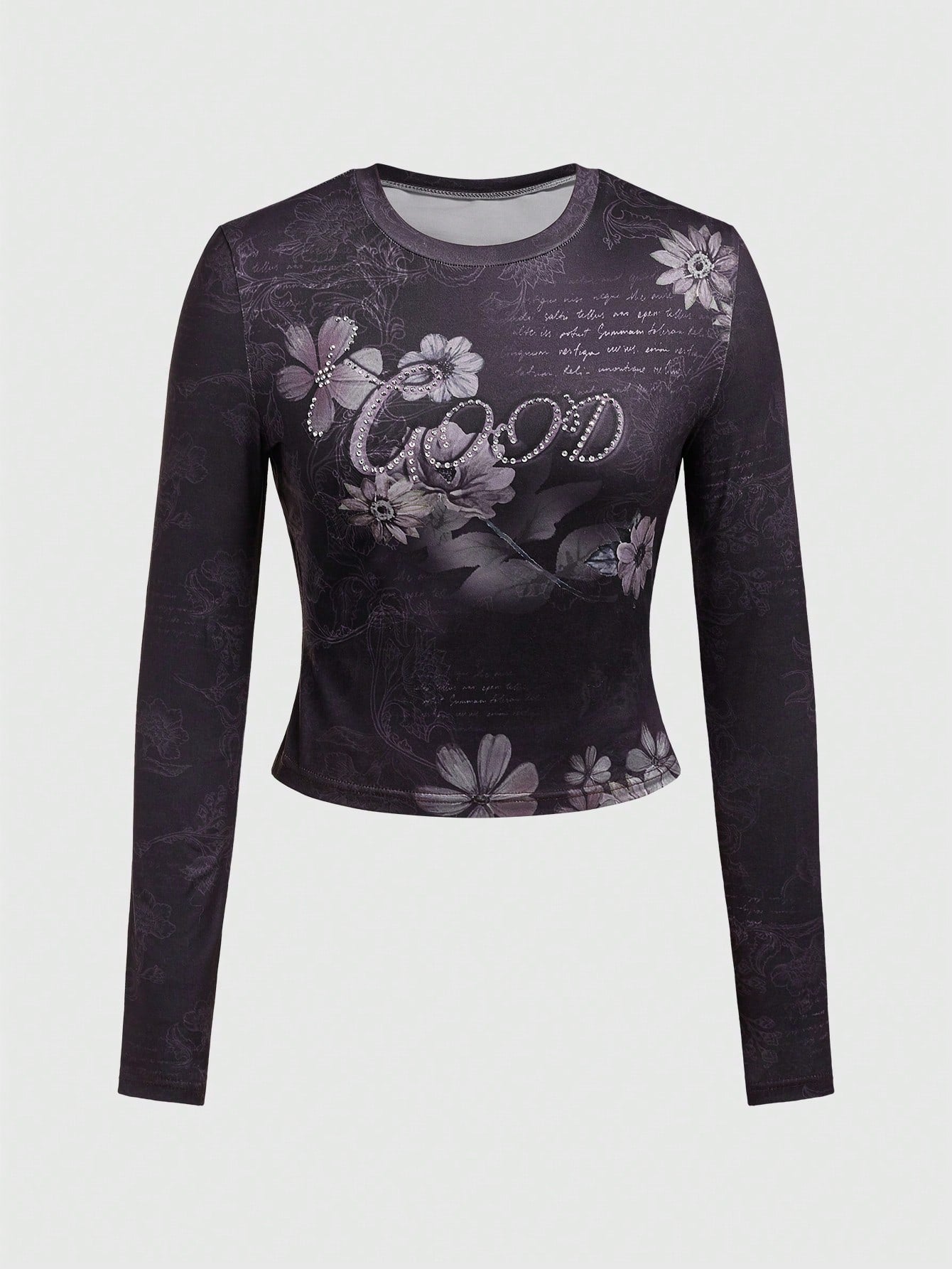 Sweetness Camiseta Delgada Con Mangas Largas Con Diseño Impreso De Slogan Y Flores