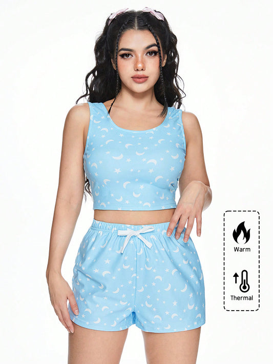 ROMWE Kawaii Precioso conjunto de pijama de mujer con sudadera con capucha y shorts de felpa cálida y cómoda con cordón