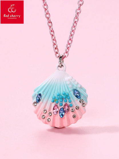 1 pieza Collar colgante con decoración de piedras rhinestone y pintura de degradado de concha de aleación de zinc para niñas pequeñas, joyería de uso casual