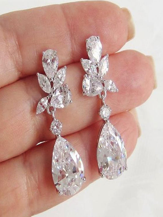 1 par de aretes de lujo con decoración de rhinestones con forma de gota de agua para novia, para boda, real, Halloween