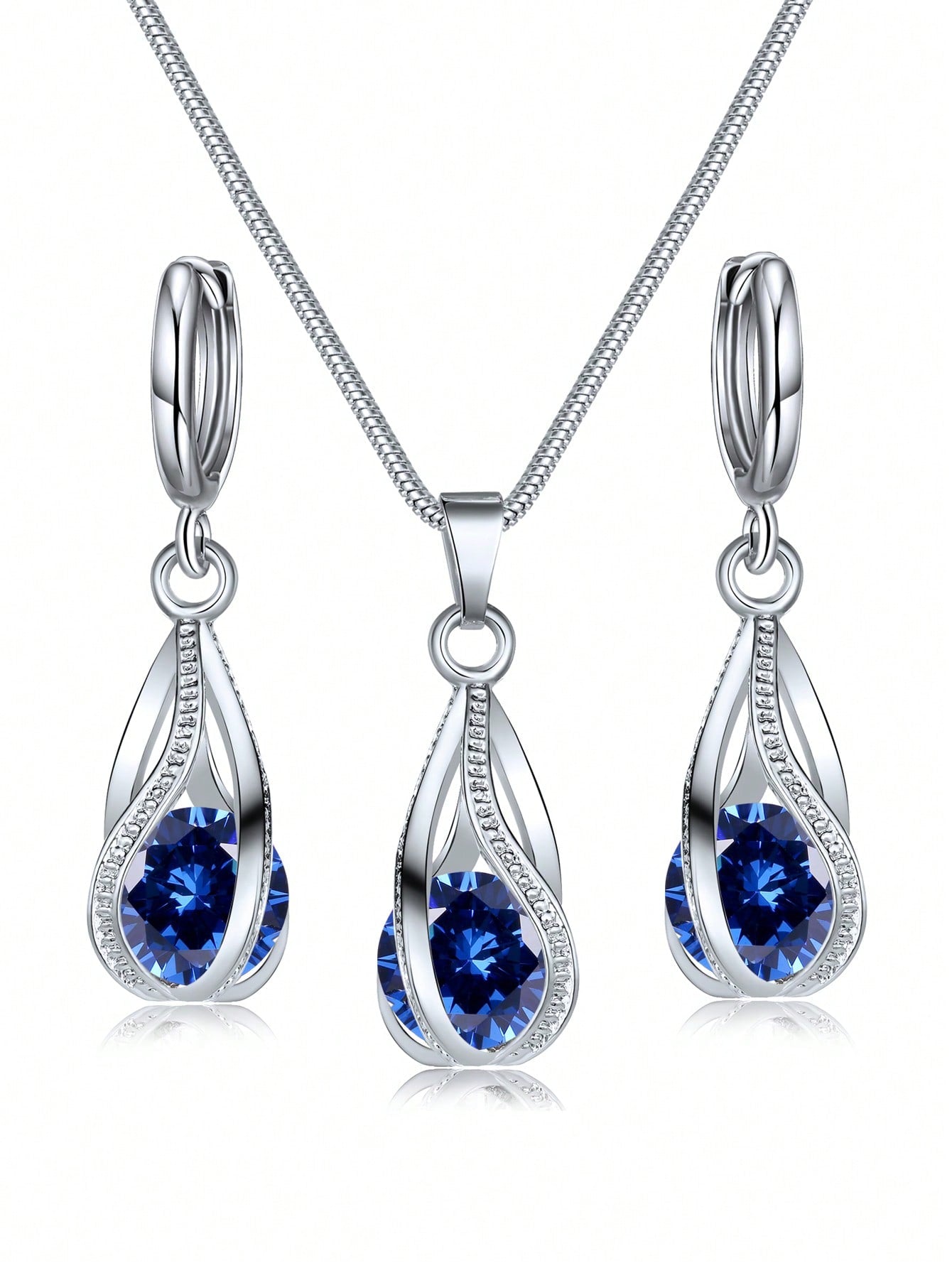 3 Piezas Conjunto De Joyería Para Mujeres, Pendientes Y Collar Con Colgante De Lágrima De Cristal Y Circonita Cúbica Para Bodas Y Fiestas