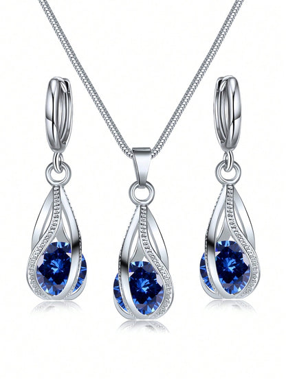 3 Piezas Conjunto De Joyería Para Mujeres, Pendientes Y Collar Con Colgante De Lágrima De Cristal Y Circonita Cúbica Para Bodas Y Fiestas