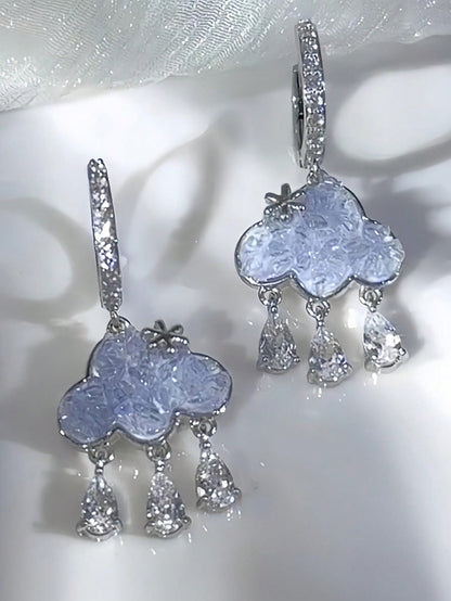 1 par de aretes con gotas de borla con nubes de rhinestone azul de diseño único, ¡Hermosos!