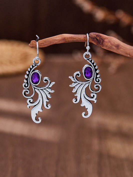 1 par de pendientes asimétricos con colgante de fénix de piedras preciosas falsas en color púrpura vintage, joya/joyería bohemia como regalo para mujeres