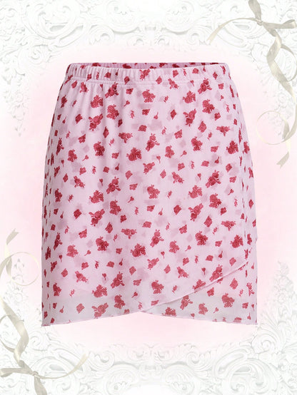 Sweetness Falda Envolvente De Malla Con Estampado Floral