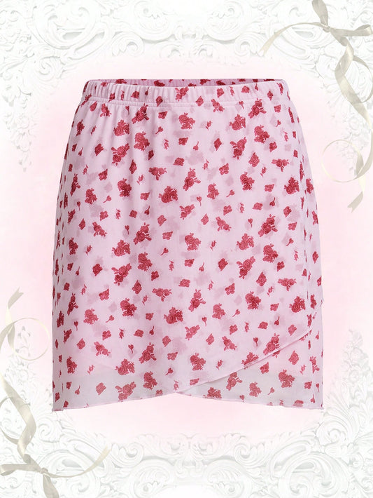 Sweetness Falda Envolvente De Malla Con Estampado Floral