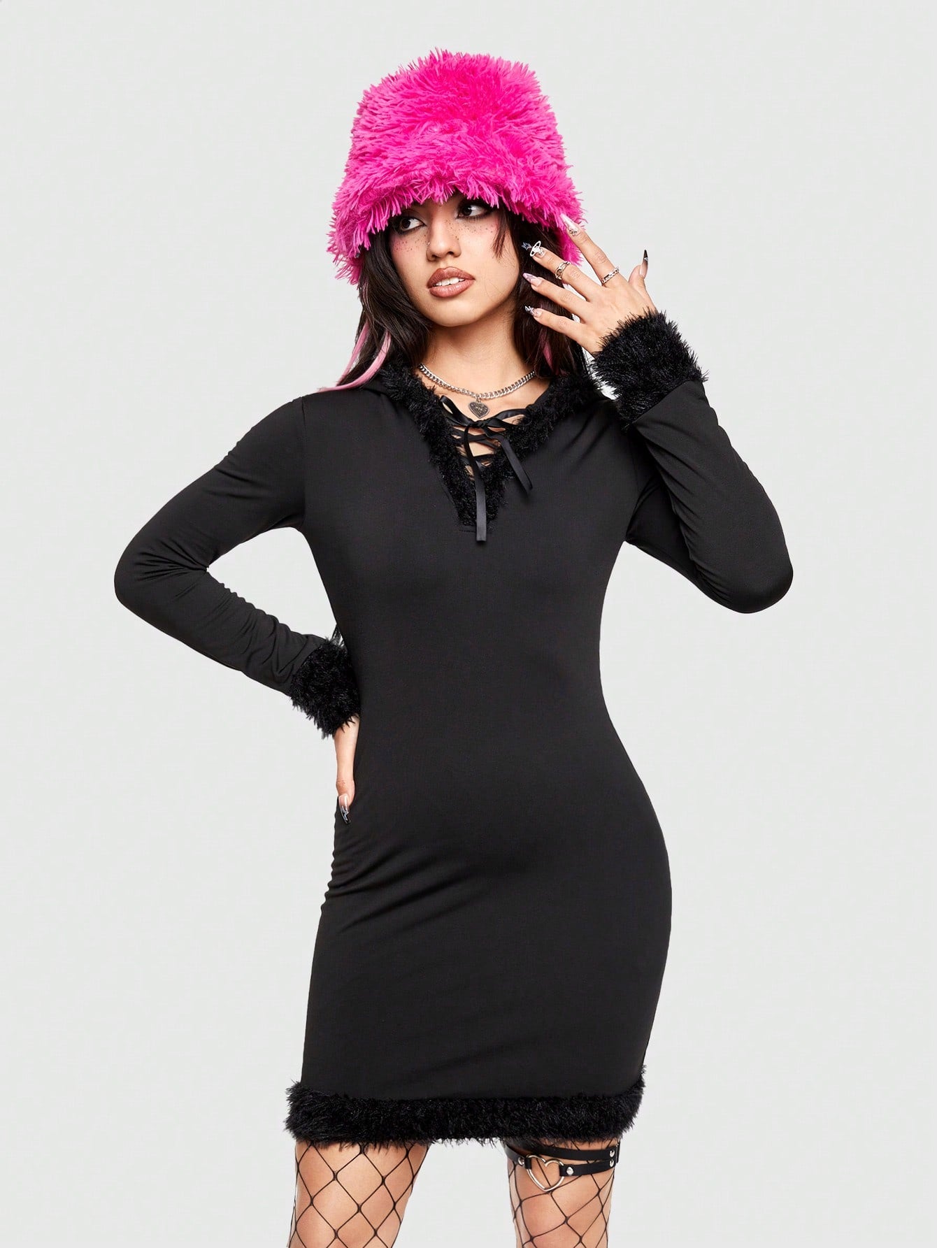 ROMWE Kawaii Vestido Con Capucha Para Mujer Con Cinturón Y Remiendos
