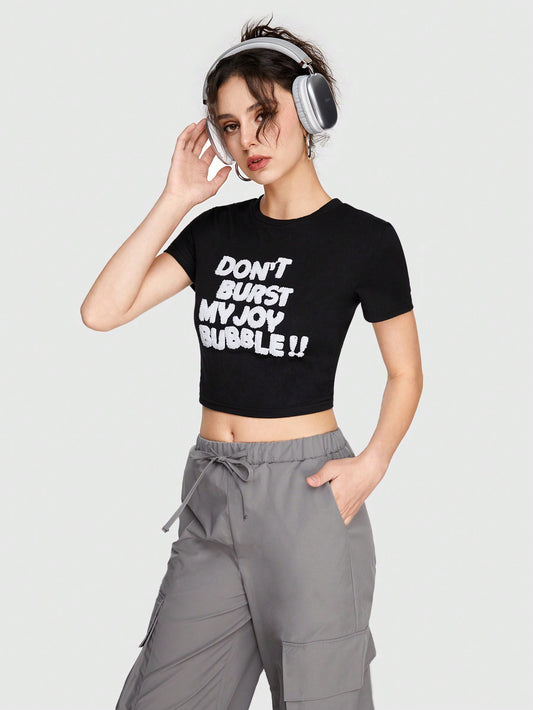ROMWE Grunge Punk Camiseta Corta De Manga Corta Con Estampado De Slogan