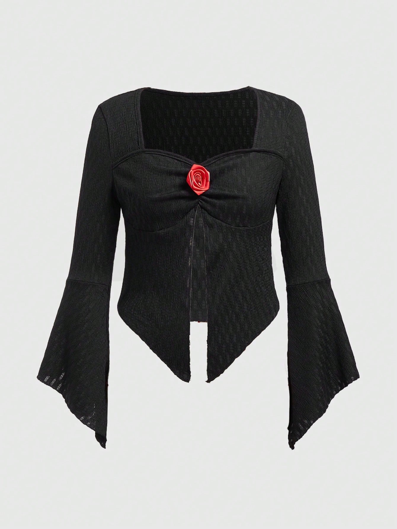 ROMWE Kawaii Camiseta De Mujer Con Manga Acampanada Y Dobladillo Dividido