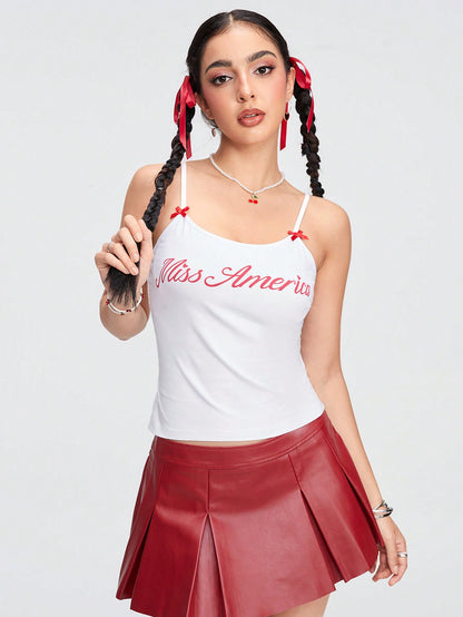 ROMWE Kawaii Top de tirantes rosa vintage lindo con lazo para el verano, escuela