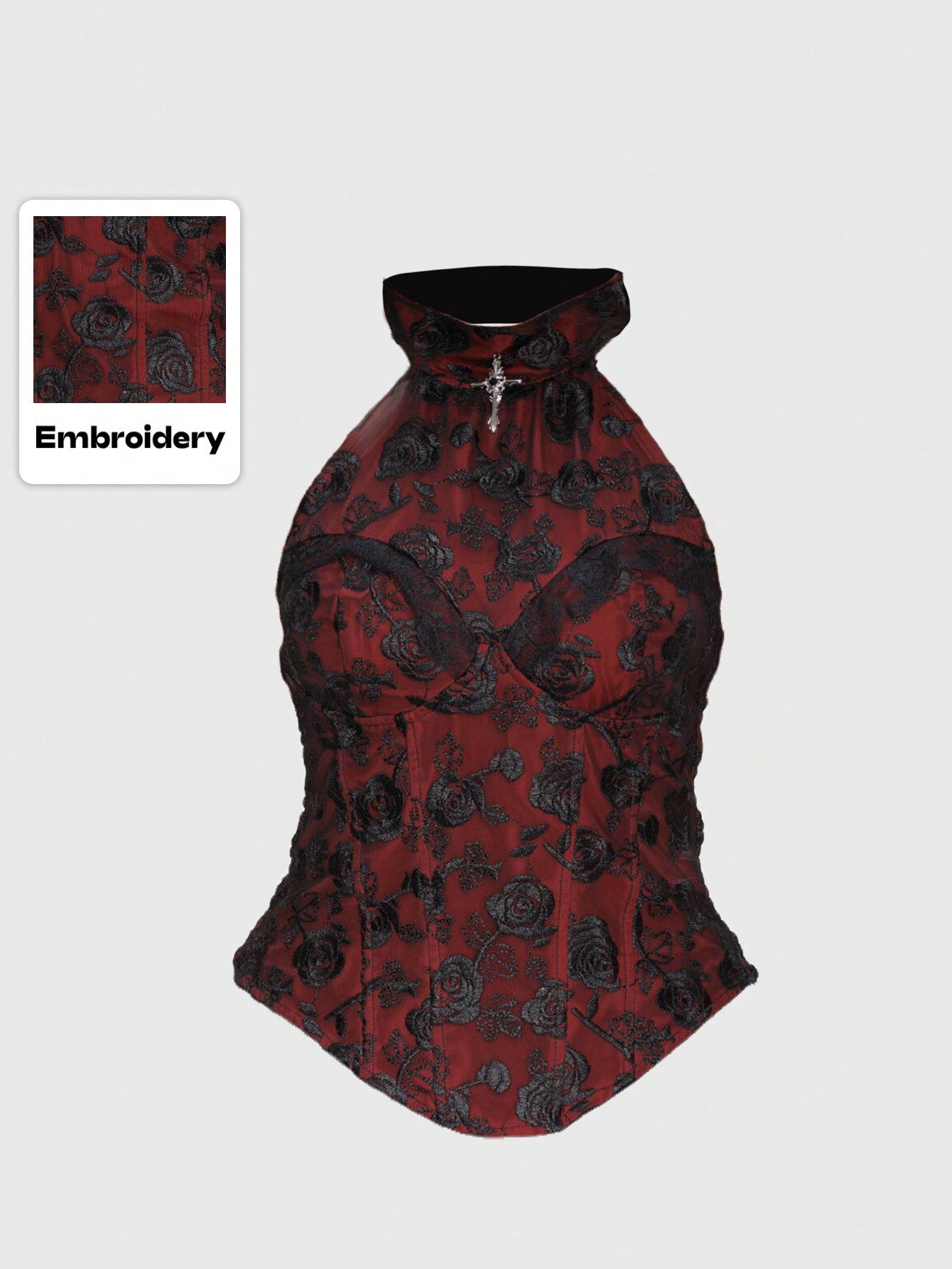ROMWE Goth Top de tirantes asimétrico para mujer con cuello cruzado de encaje sexy y colgante, con dobladillo asimétrico