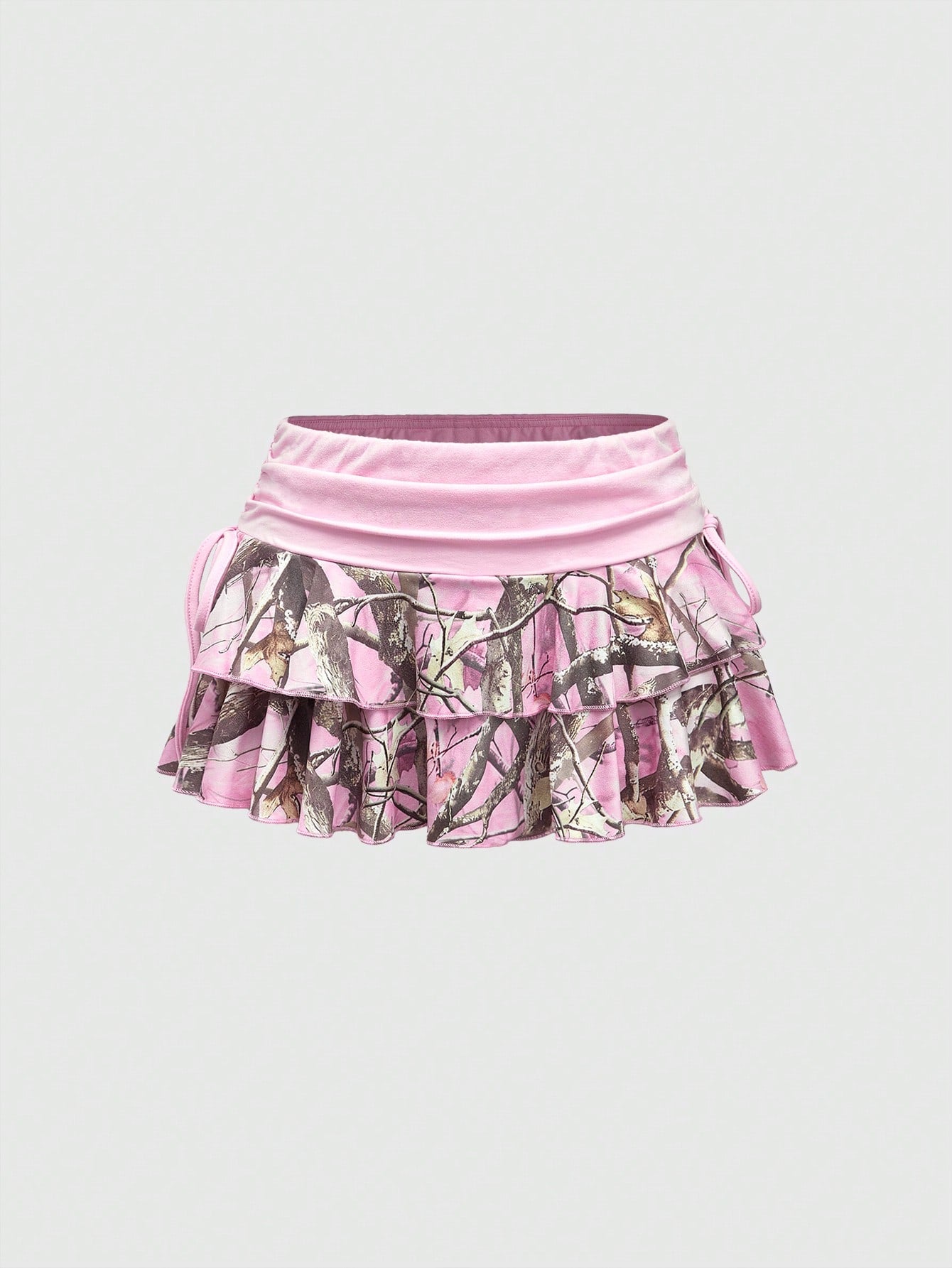 ROMWE Grunge Punk Minifalda sexy de cintura ultra baja con estampado de ramas de árboles en colores block para mujeres, inspirada en la subcultura Y2K