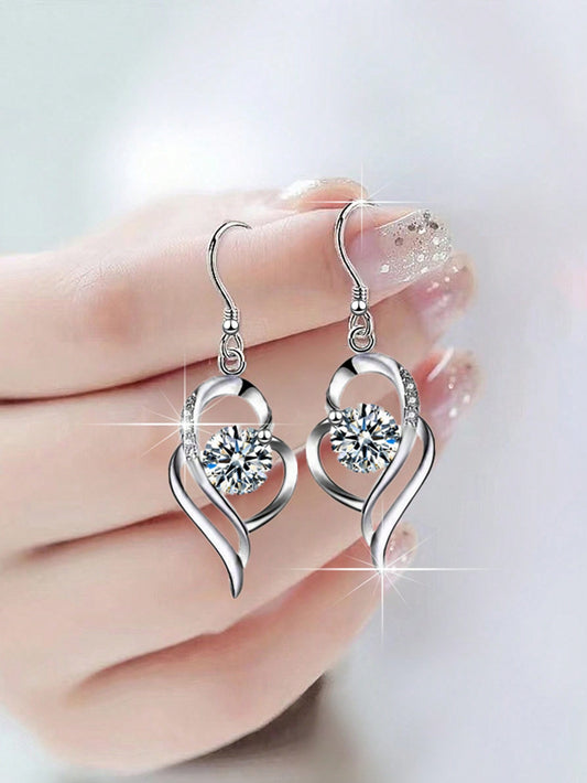 Nooxian 2 Piezas Pendientes De Gancho Plateado Para Mujeres Con Incrustación De Piedra De Circonita Cúbica En Forma De Corazón