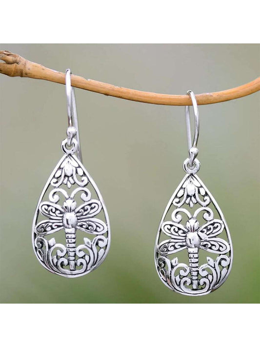 1 par Pendientes vintage de lágrima en forma de con abertura con diseño de libélula de moda