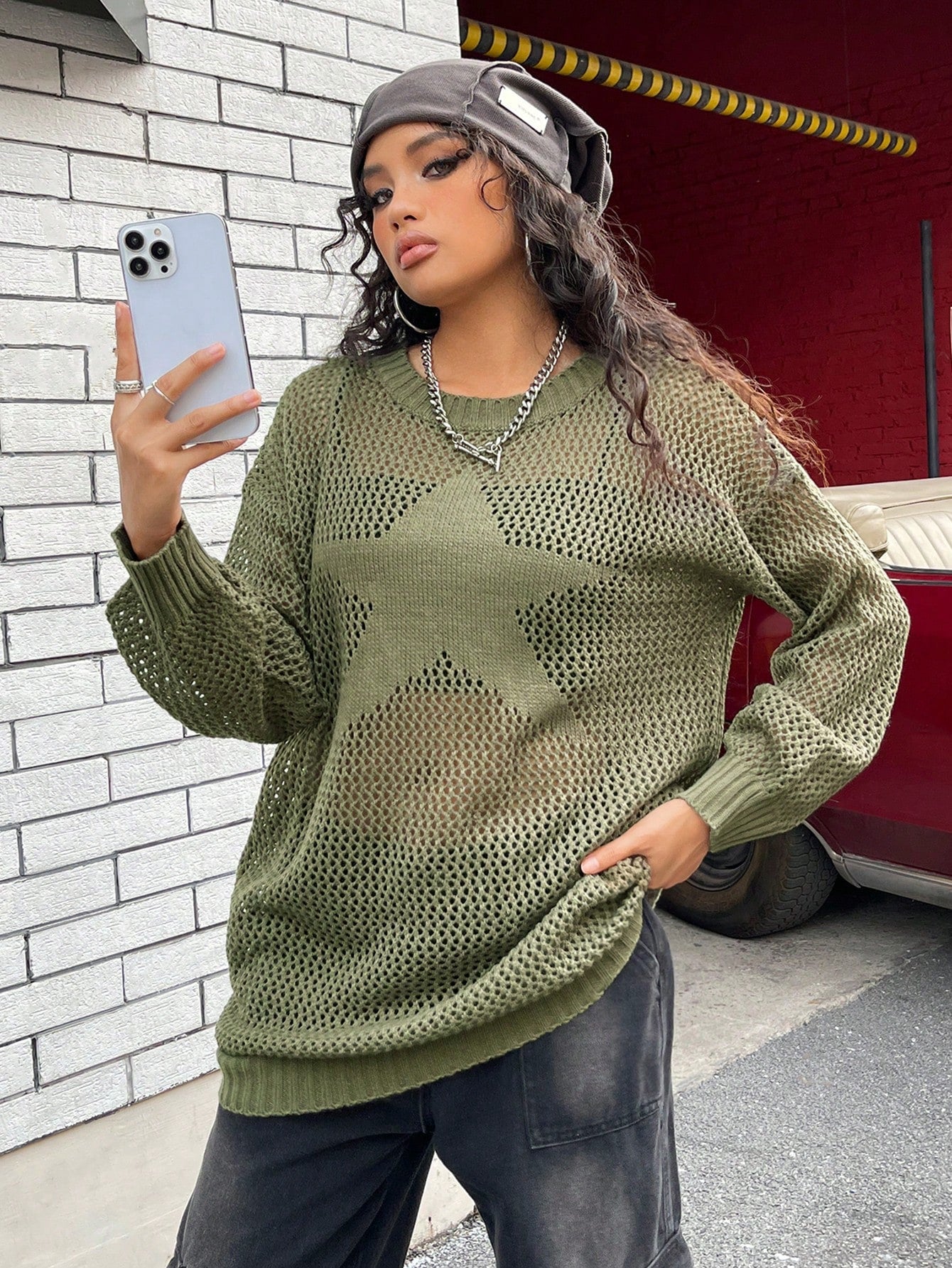 SHEIN EZwear Vestido de punto de hombros caídos de punto de malla sin sujetador