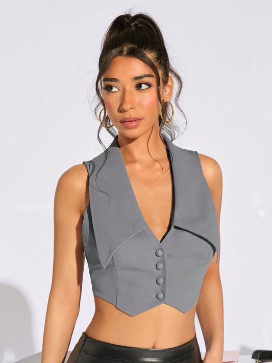 SHEIN SXY Blazer sin mangas de unicolor con dobladillo asimétrico, ropa de mujer para otoño, verano