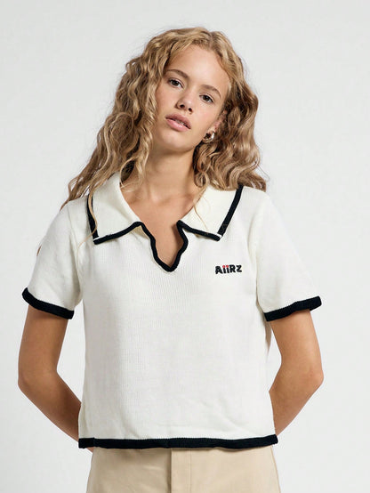 AiiRZ Polo de manga corta con cuello y detalle de logo tejido, con parte superior acortada