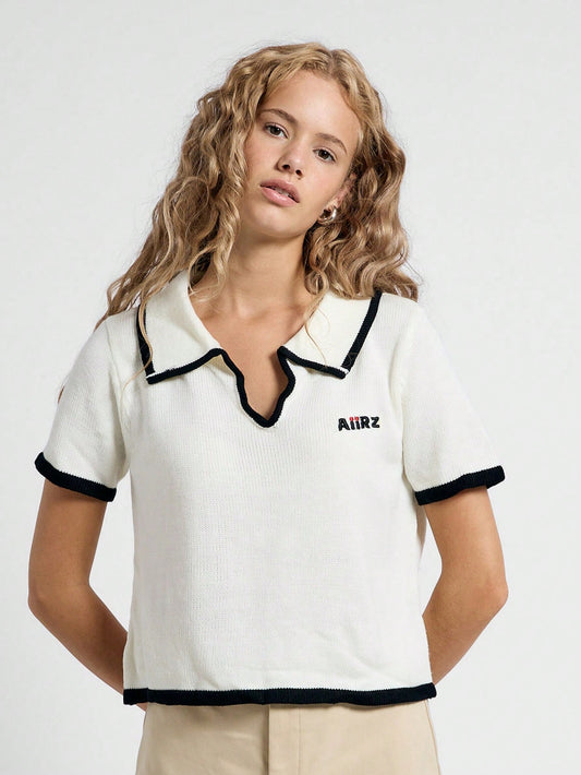AiiRZ Polo de manga corta con cuello y detalle de logo tejido, con parte superior acortada