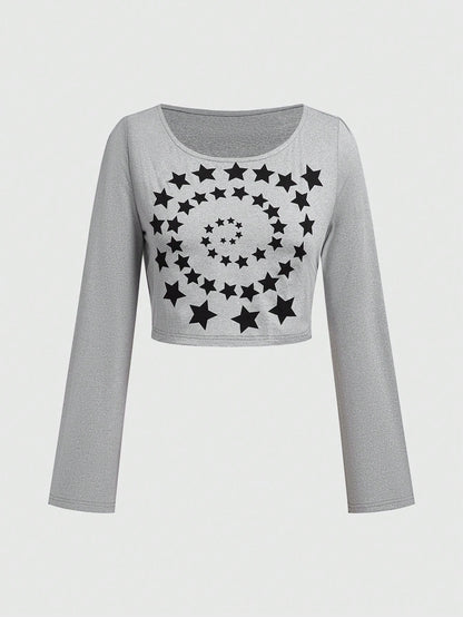 ROMWE Grunge Punk Camiseta Con Estampado De Estrellas Para Mujer