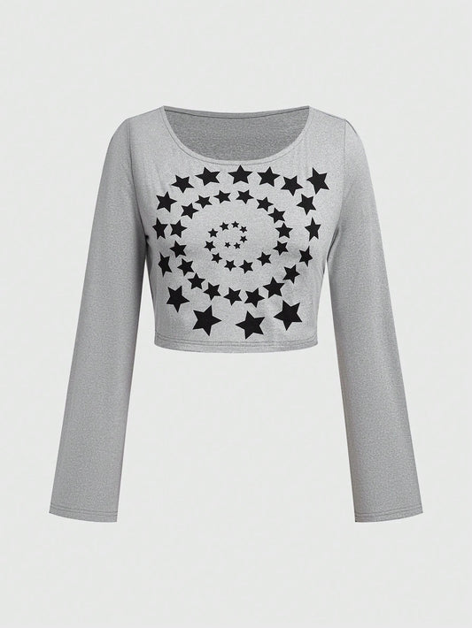 ROMWE Grunge Punk Camiseta Con Estampado De Estrellas Para Mujer
