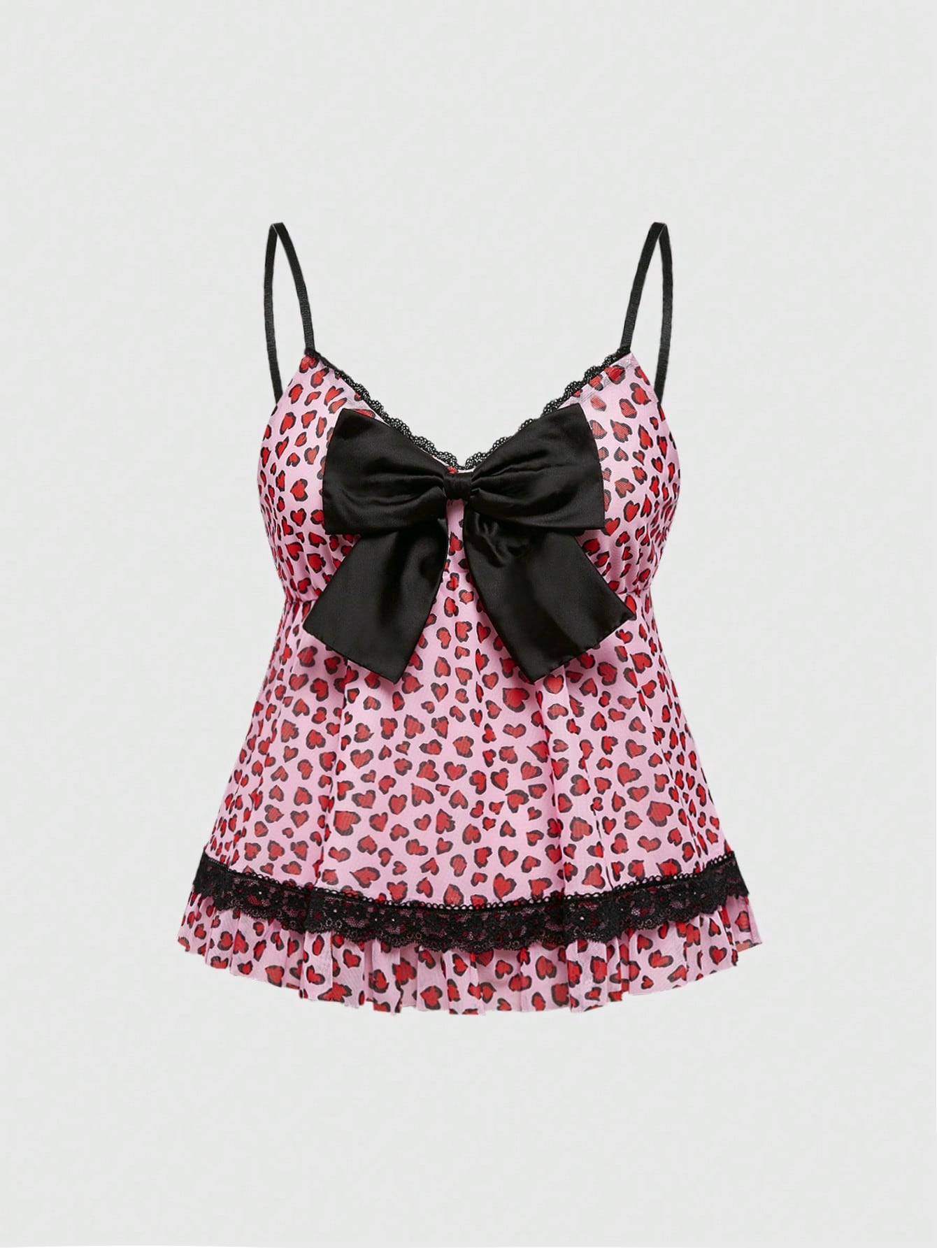 ROMWE J-Fashion Camiseta de tirantes con lazo y estampado de leopardo para mujer, perfecto para el Día de San Valentín