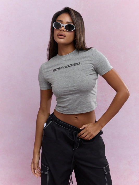 MISSGUIDED Camiseta ajustada de bebé de punto con estampado frontal