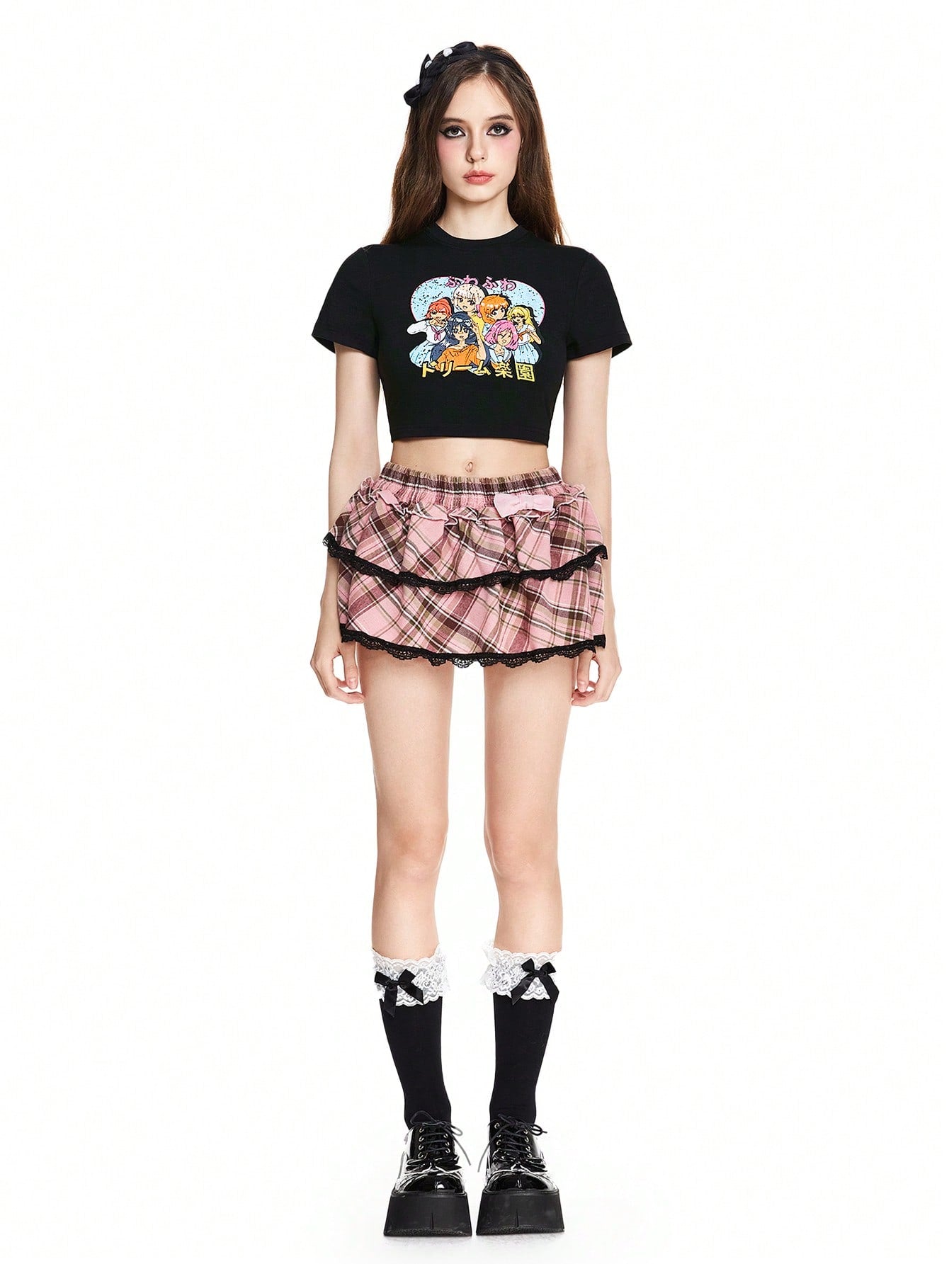 ROMWE Anime Camiseta corta de manga corta con estampado gráfico lindo de mujer para verano