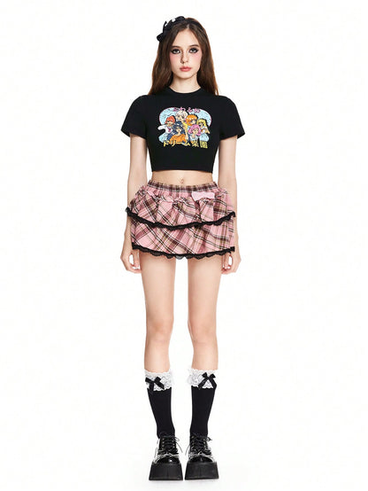 ROMWE Anime Camiseta corta de manga corta con estampado gráfico lindo de mujer para verano