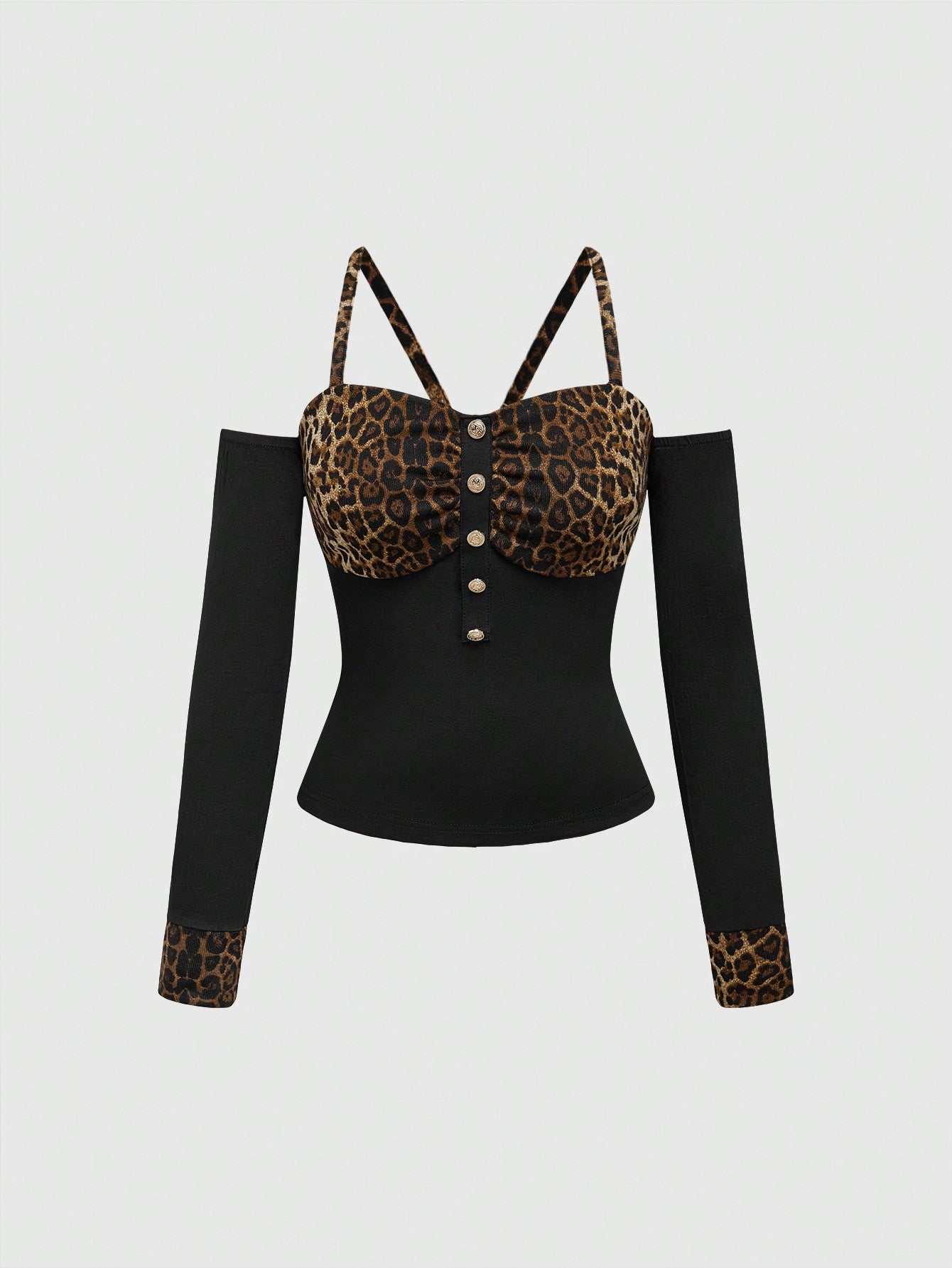 ROMWE Grunge Punk Top corto con espalda descubierta, puños y estampado de leopardo en patchwork con estilo Y2K Gyaru