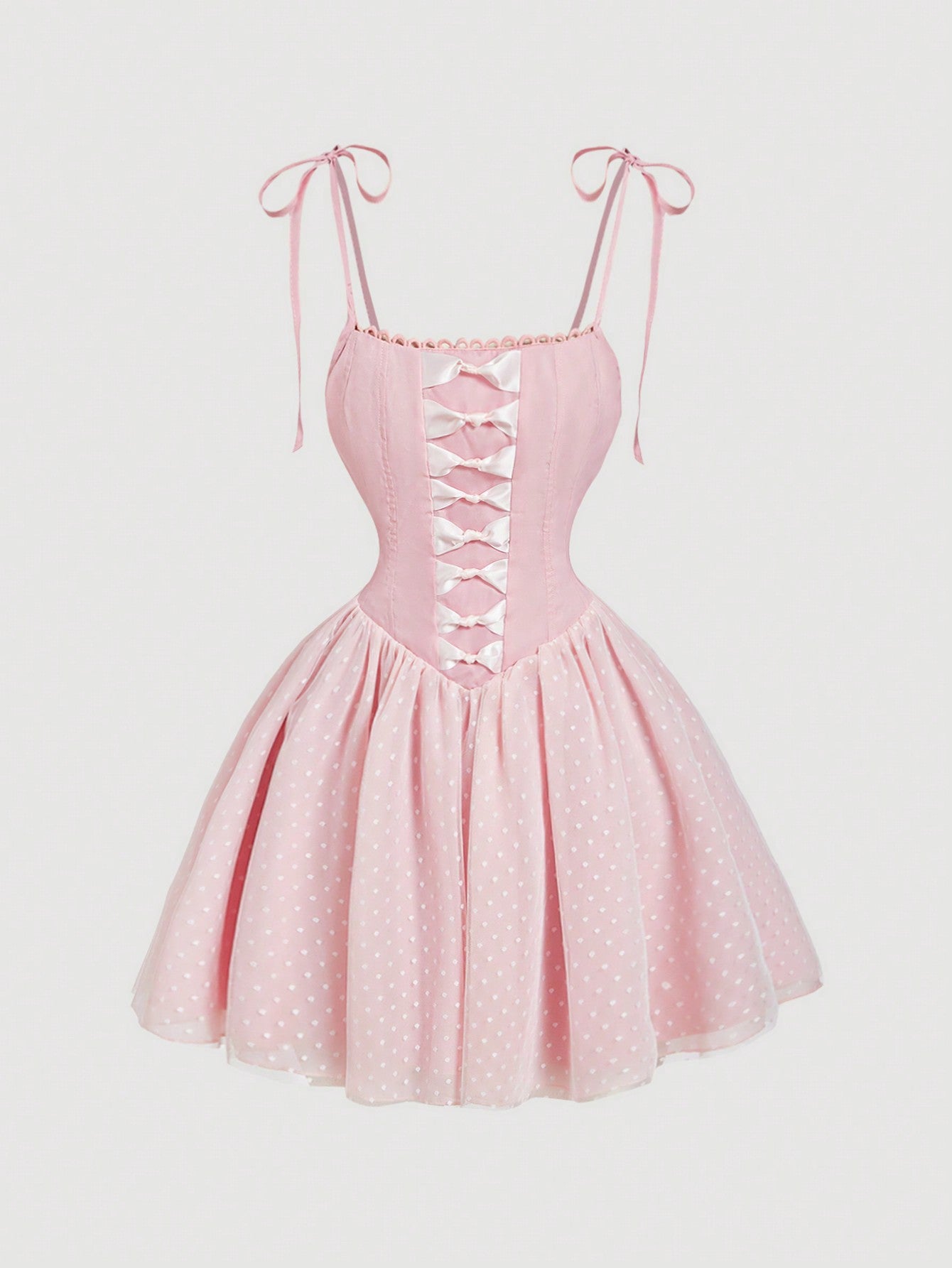 SHEIN MOD Vestido elegante rosa con lazo en la parte delantera y borde de malla, vestido de fiesta, atuendo de Año Nuevo, vestido de San Valentín, vestido de corsé con lazo, atuendos de festival