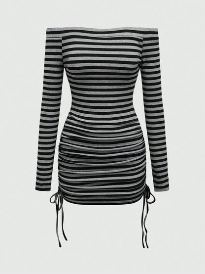 ROMWE Avant Vestido mini ajustado con hombros descubiertos y cordón de estilo Y2K