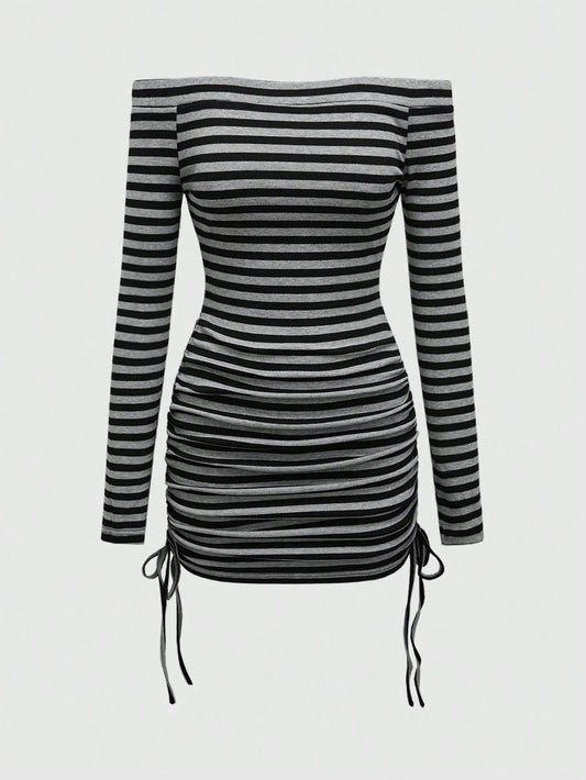ROMWE Avant Vestido mini ajustado con hombros descubiertos y cordón de estilo Y2K