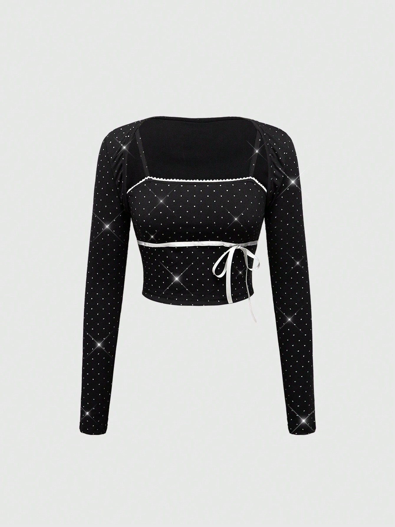 ROMWE Kawaii Conjunto de 2 piezas de top camisero y chaqueta con lazo y lunares románticos para Año Nuevo y San Valentín para mujeres