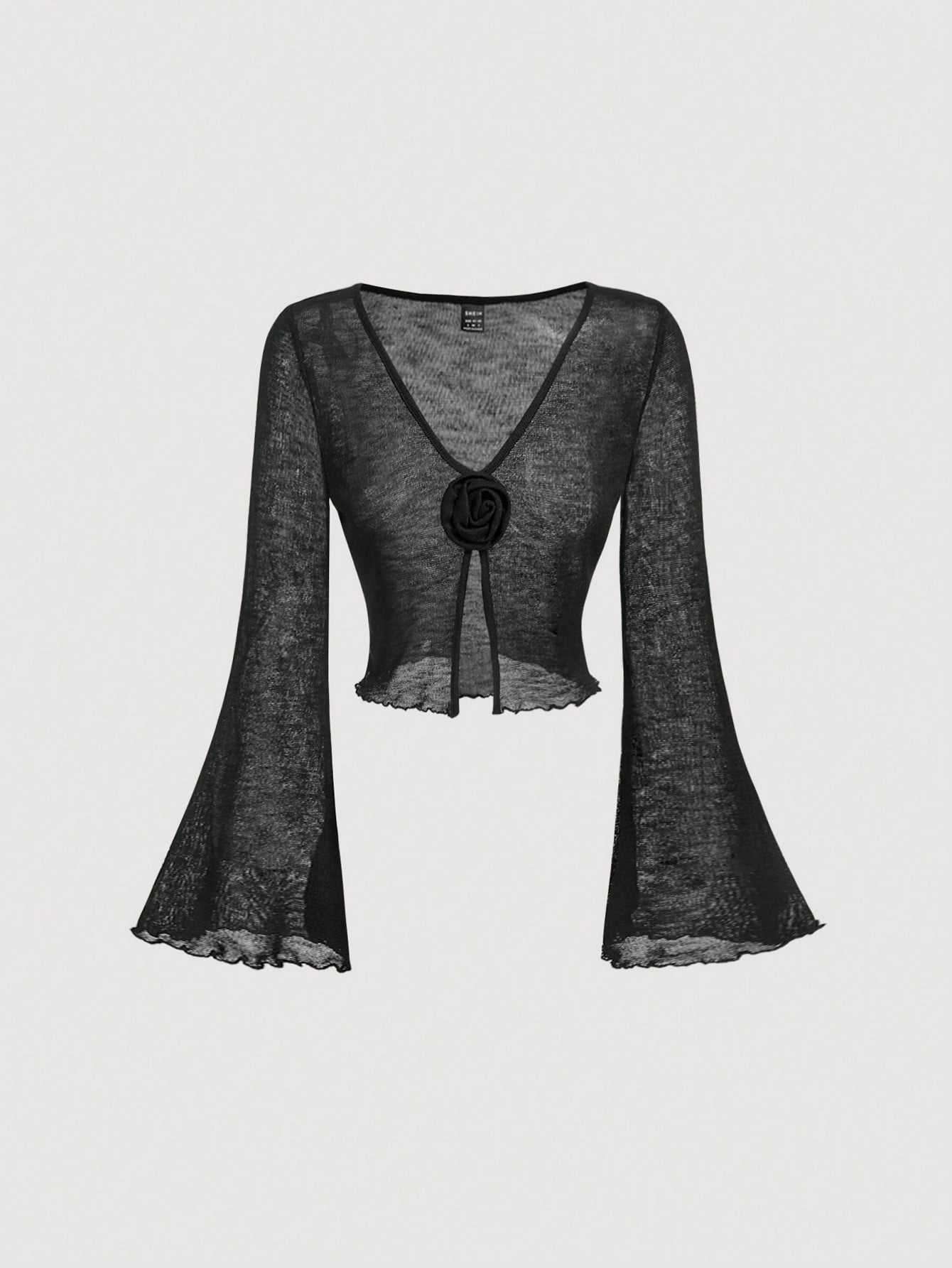 SHEIN MOD 1 pieza Cárdigan de manga larga con estampado floral 3D, de gasa y tejido de punto negro para mujer